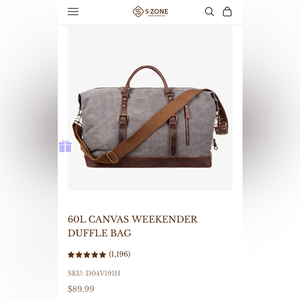 S-Zone 60L Canvas Weekender Duffle Bag
